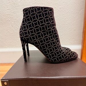 Alaia Aubergine Velvet Studded Heeled Boots. Come with shoe bags and box.